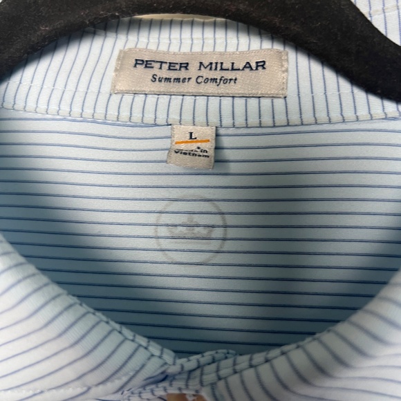 Peter Millar Polo Shirt Mens Large Blue Striped Summer Comfort Golf Performance - Picture 9 of 10